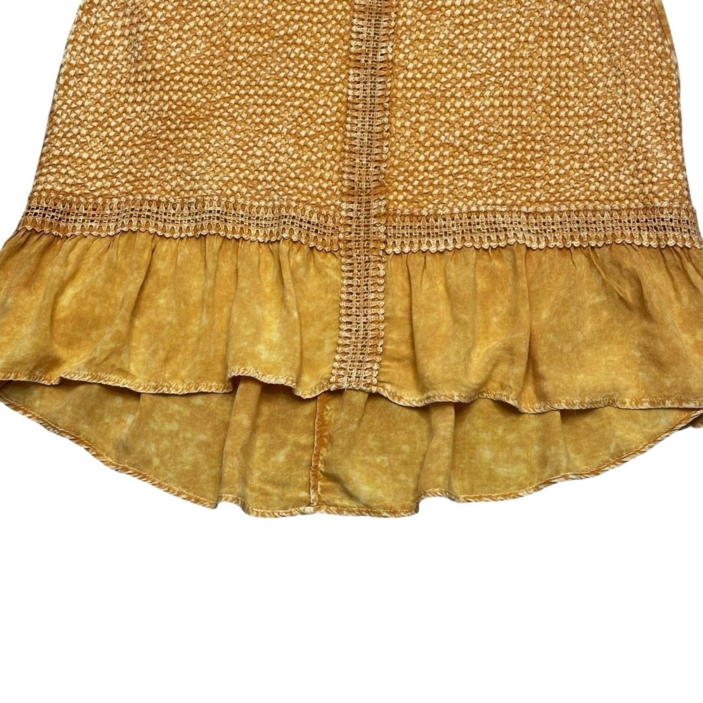 Eri + Ali Anthropologie Mustard Yellow Smocked Crochet Lace Ruffle Tank Top M - Picture 3 of 8